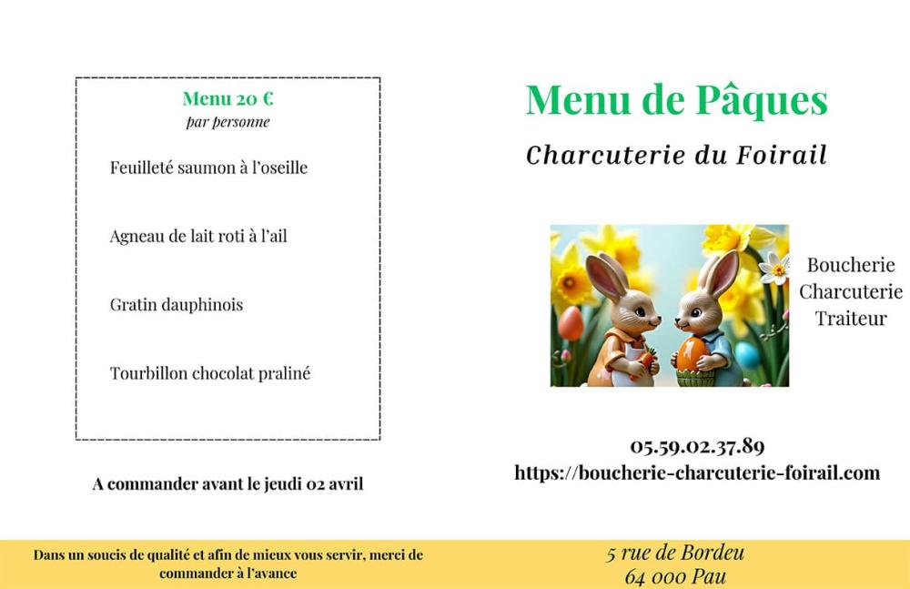 Menu de pâques 2026